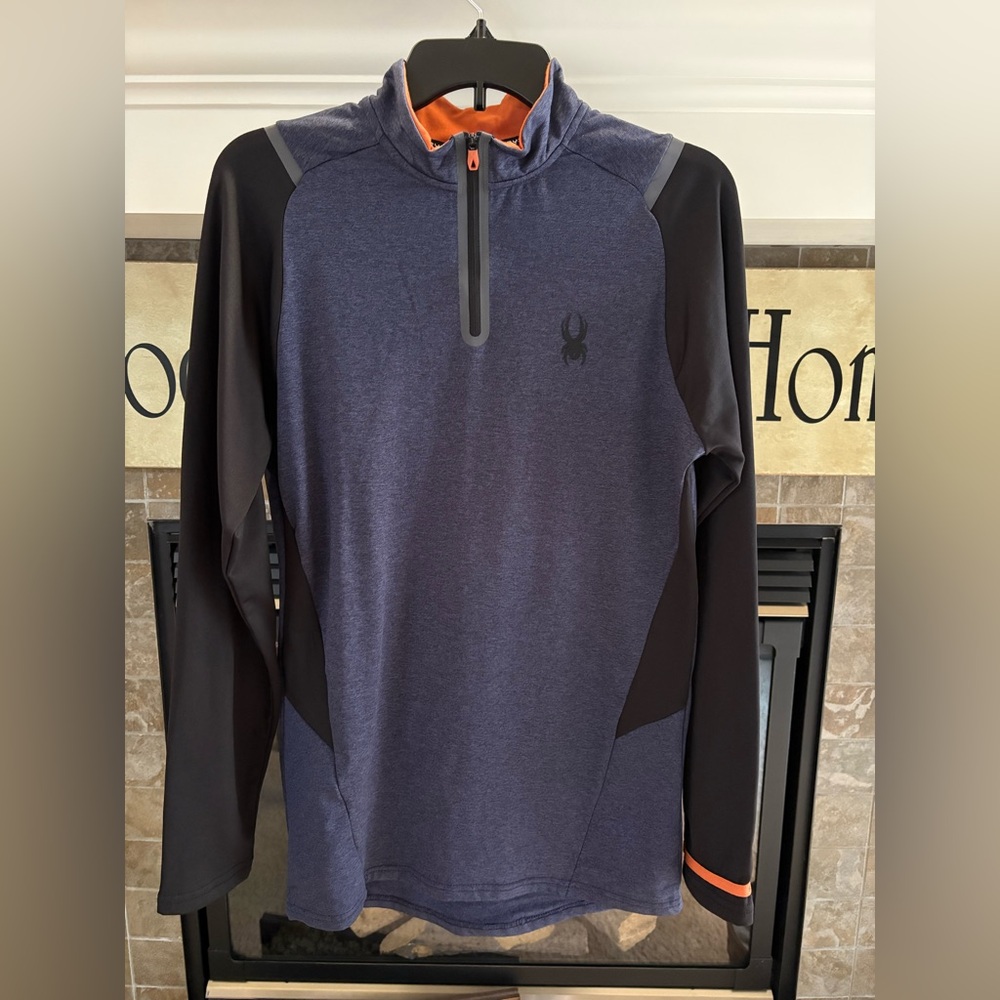 Spyder Active Men’s 1/4 Zip Pullover Shirt Blue Black Orange Size M‎ EUC - Picture 9 of 9